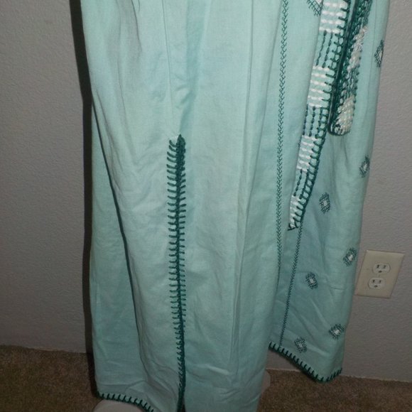 ZARA MS SIZE SMALL LIGHT GREEN / TEAL EMBROIDERED BELTED WAIST CAFTAN DRESS - Picture 8 of 13